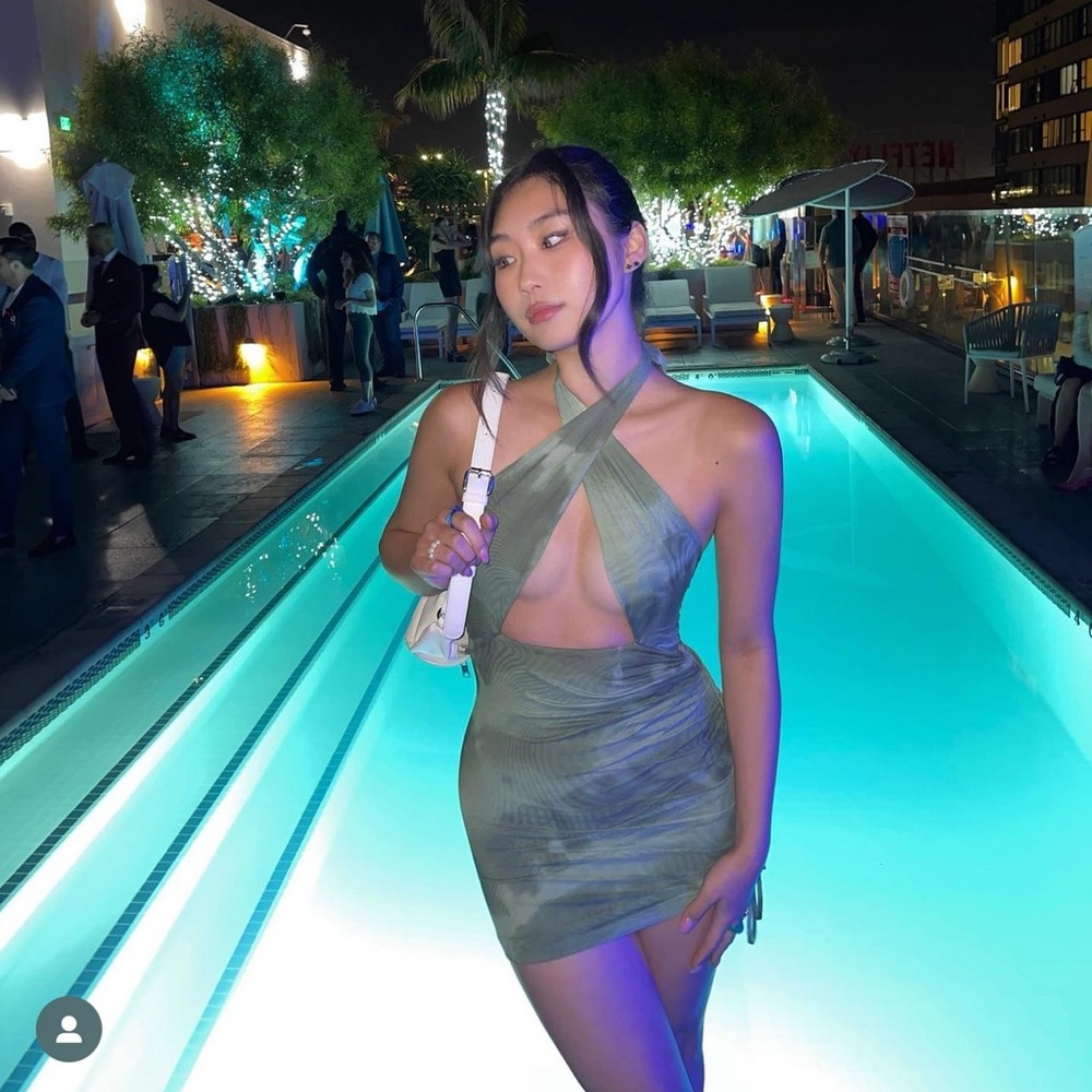 Edikted green cross front mini dress